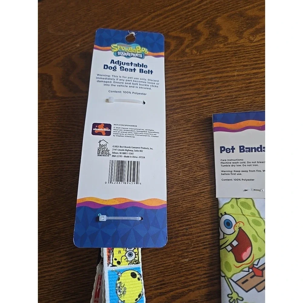 Spongebob Squarepants Adjustable Dog Seat Belt & Bandana (Brand New)